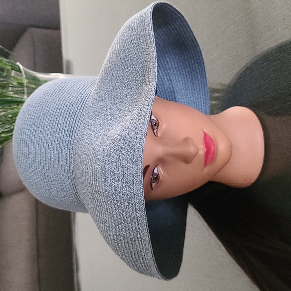 VINTAGE BETMAR NY Blue Oversized Floppy Hat Packable Beach Travel Sun Luxe - Picture 2 of 16